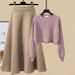Ensemble d'hiver grande taille pour femme - Pull en maille douce et jupe trapèze flatteuse (deux pièces) (Plusieurs coloris disponibles)_voghion.com