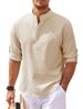 Cotton Linen Hot Sale Men's Long-Sleeved Shirts Spring Autumn Solid Color Stand-Up Collar Casual Beach Style Plus Size_voghion.com
