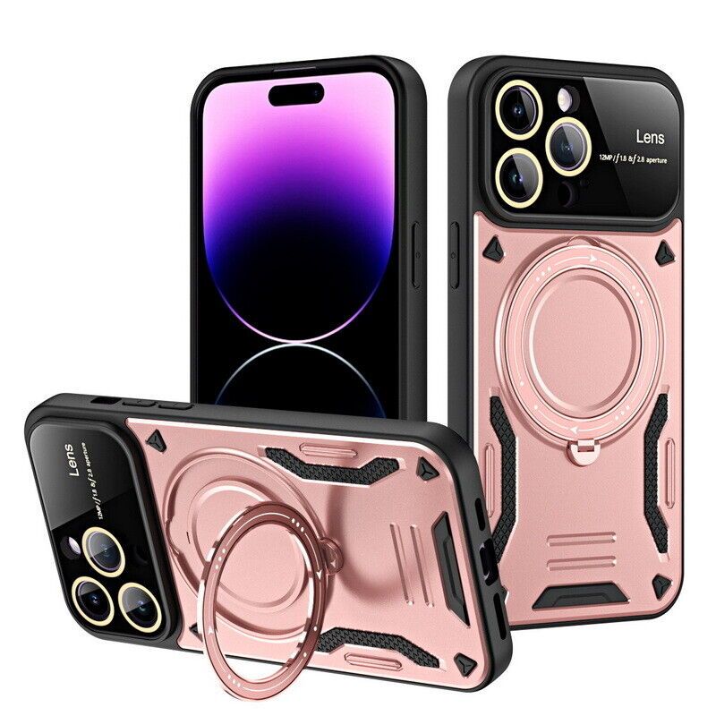 Armor Schokbestendig Voor Magsafe Magnetische Ring Stand Case Voor iPhone 14 13 12 Pro Max 11 Bumper Cover Camera Lens bescherming_voghion.com