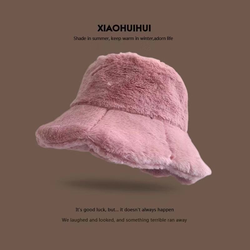 Pălărie de pescar nouă, cu blană artificială de iepure, pentru femei, drăguță, dulce, versatilă toamna și iarna. Exterior de iarnă._voghion.com