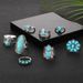 New Bohemian Style Owl Feather Turquoise 8-piece Set Ring_voghion.com