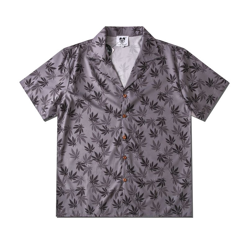 Herrenbekleidung New High Street Hawaiian Flower Shirt Leaf Full Print Beach Cardigan Kurzarm Herren_voghion.com