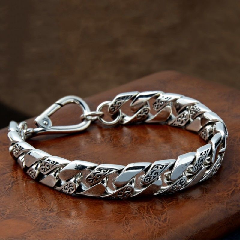 Bracciale cubano da uomo semplice con motivo in rattan erba, 2024, stile vintage hip-hop_voghion.com