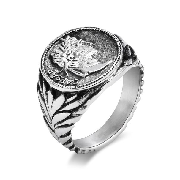 Bague en acier titane pour homme, style Empire romain, César, style rétro, pièce de monnaie moulée_voghion.com