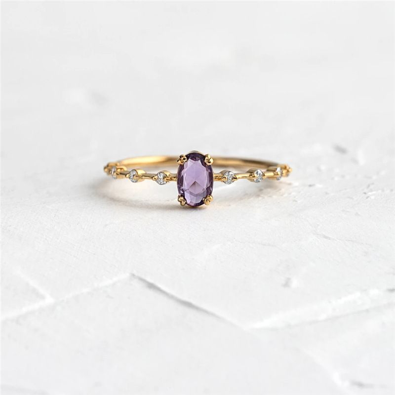 Anello da sposa da donna in argento puro con diamanti color oro viola a forma di uovo, modello INS_voghion.com