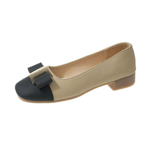 Thick Heeled Round Toed Single Shoes Women S Spring And Summer New Temperament Color Matching Shallow Mouth French Low Soft Soled_voghion.com