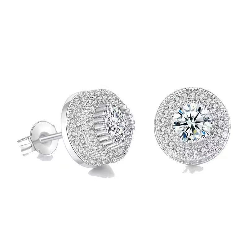 Earrings For Men's Hip-hop, Round, Full Dia, Zircon Earrings, Trendy, Niche, Luxurious, And High-end Earrings_voghion.com