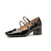 H978-52 Silberne Mary Jane-Schuhe aus Lackleder mit Doppelriemen und 5 cm Blockabsatz, Diamantschnalle, neues Modell_voghion.com