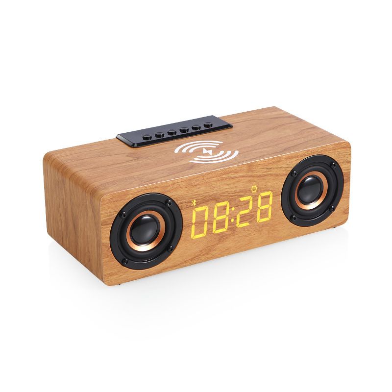 Mulifuncional High-End Blueooh Audio Subwoofer USB Por Wireless Rechargeable Alarm Clock Ins Rero Wood Speaker_voghion.com
