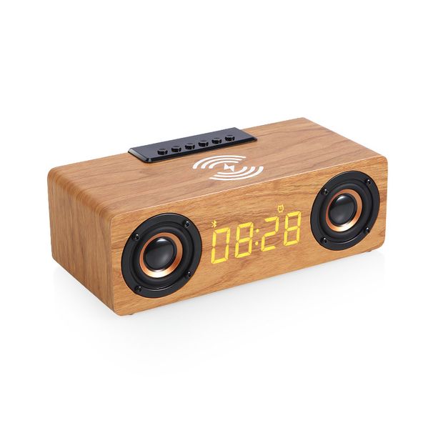 Mulifuncional High-End Blueooh Audio Subwoofer USB Por Wireless Rechargeable Alarm Clock Ins Rero Wood Speaker_voghion.com