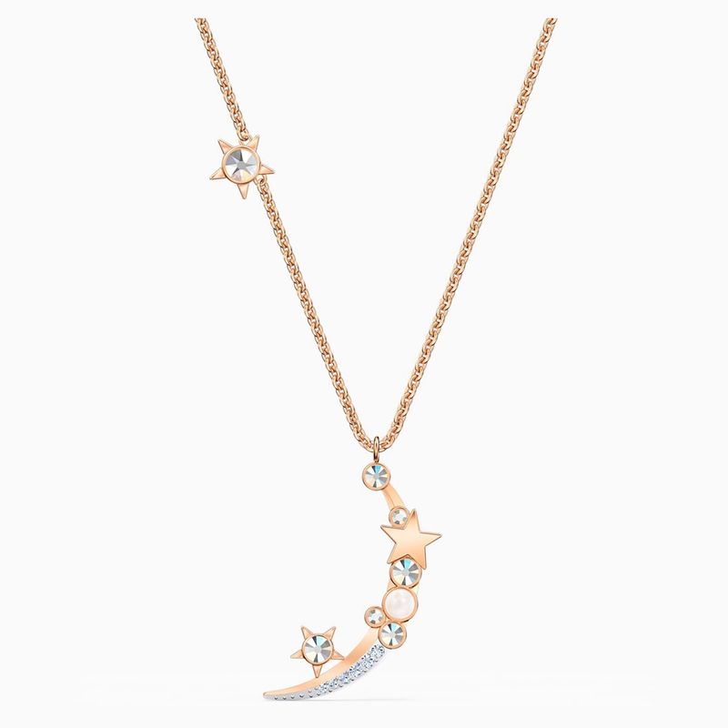 Collier de conception double face doux de nuit étoilée collier de clavicule d'étoile et de lune en cristal d'élément féminin pour femme_voghion.com