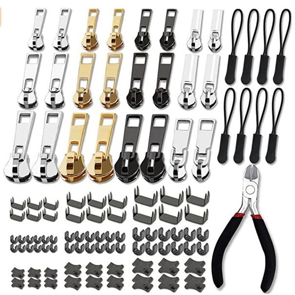 105 gabalu rāvējslēdzēju remonta komplekts Nr.3, Nr.5, Nr.8 ar uzstādīšanas knaiblēm bagāžas rāvējslēdzēju galviņām jakām, sveķu galviņām_voghion.com