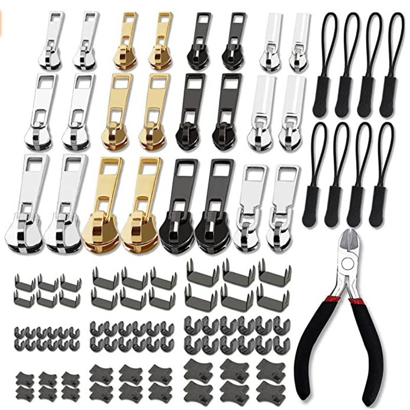 105 piece zipper repair kit No. 3, No. 5, No. 8 with installation pliers for luggage zipper heads for jackets, resin heads_voghion.com