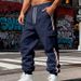 Men's Heavyweight Fleece-Lined Cargo Pants - Winter Warm Workout Joggers With Drawstring & Multi-Pockets_voghion.com