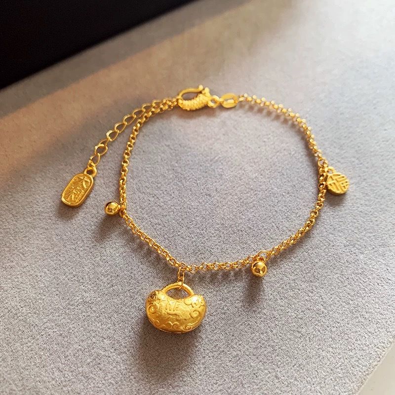 Shop Same Style Ancient Method Fruitful P Lock Necklace Gold Plated Light All-match Clavicle Chain Women's Gift Jewelry_voghion.com