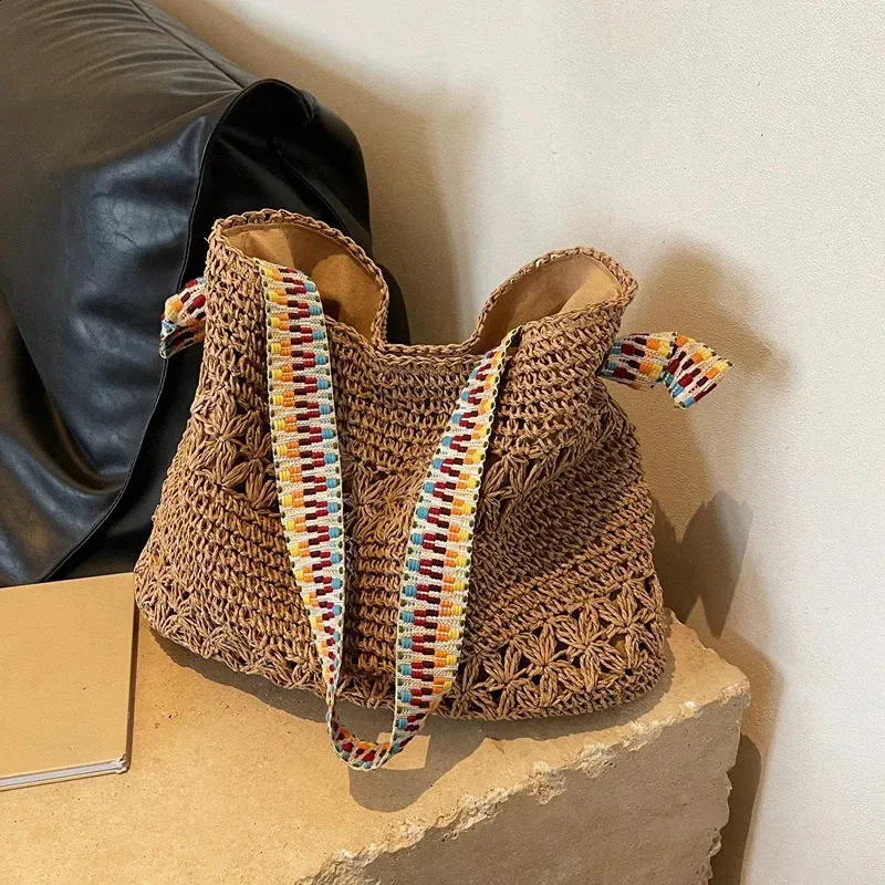Ladies Fashion Summer Straw Crossbody Bag Women Beach Holiday Shopping Woven Shoulder Handbag Messenger Purses 240802_voghion.com
