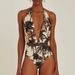 Women's Retro Print One-Piece Swimsuit - Deep V Halter Neck Design_voghion.com