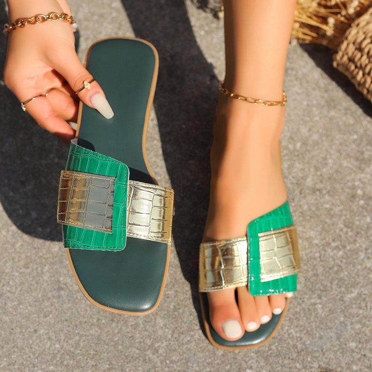 Ulkomaankaupan litteät vapaa-ajan tohvelit 2024 uudet mukavat neliönmuotoiset laiskat ulkokengät, yksiriviset suuret rantasandaalit_voghion.com