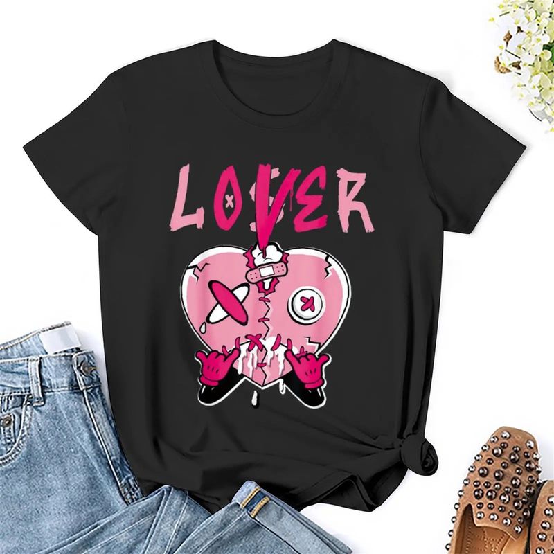 Pink loser lover pink drip heart matching tee for men women T Shirt Graphic Shirt Casual Short Sleeved Female Tee T-Shirt._voghion.com
