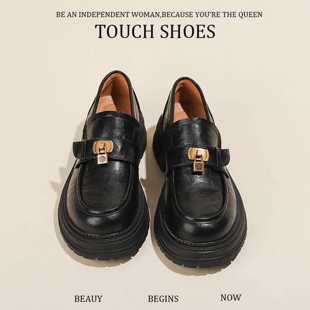 Helskinn ~ Mjuka, slitstarka loafers för kvinnor 2025 Nya ankomst grova, runda tår, höga klackar i brittisk stil, JK-läderskor_voghion.com