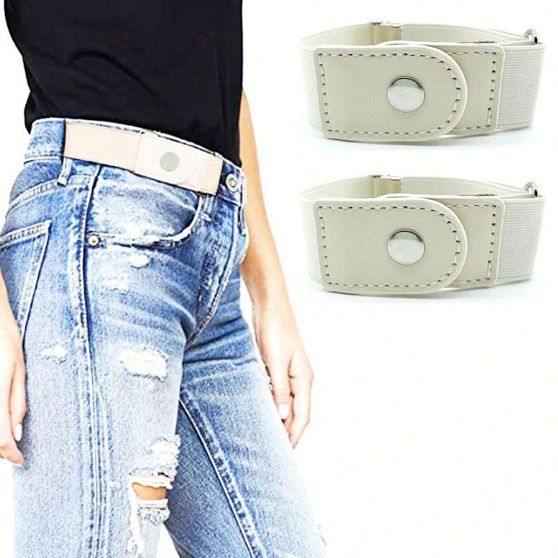 HOT 2pcs/set No Elastic Women Men Unisex Stretch For Pants Jeans Casual Buckle Free Adjustable Invisible Belt_voghion.com