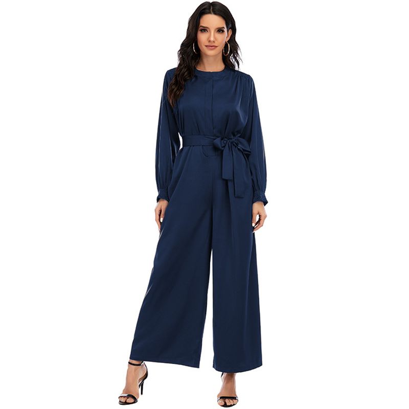 Women's clothing fashion jumpsuits solid color waist jumpsuits temperament wide leg pants _voghion.com