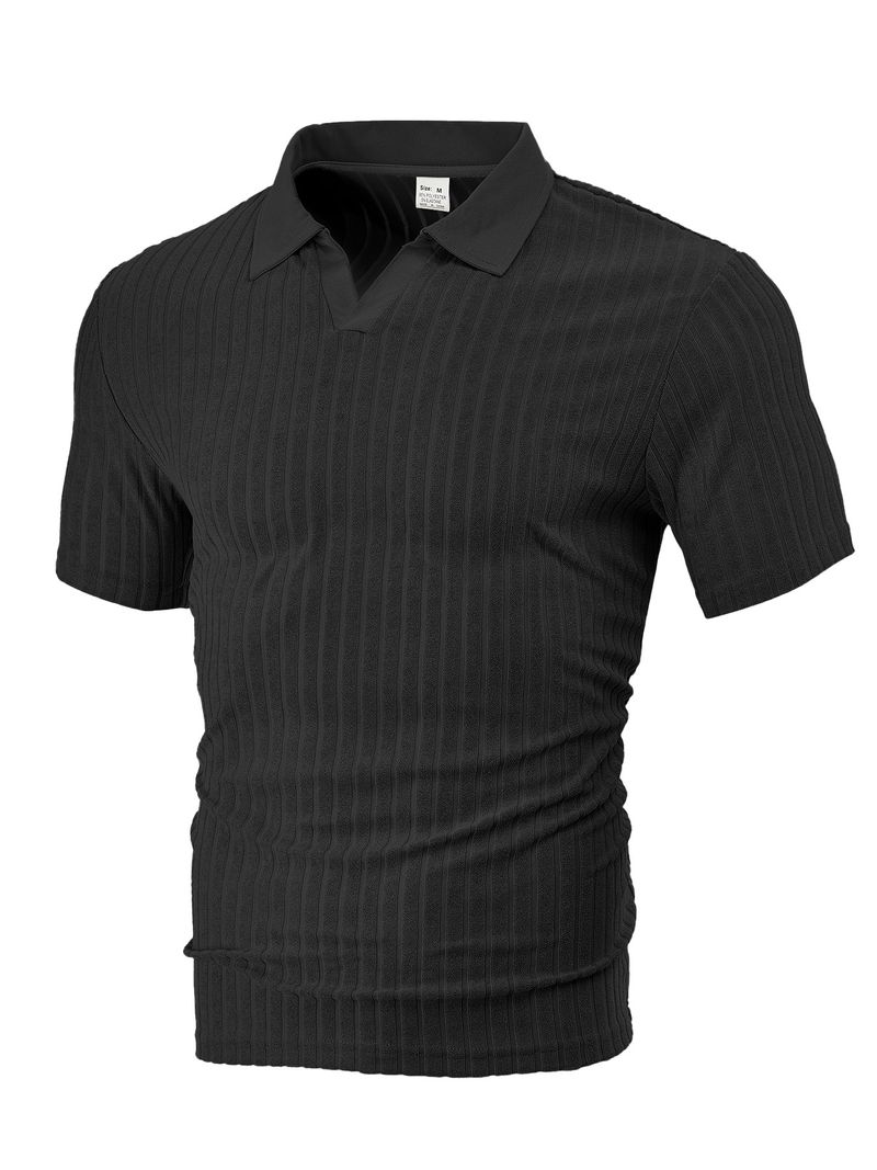 Camicia a maniche corte a righe da uomo, estiva, casual, traspirante, in tessuto jacquard con risvolto_voghion.com