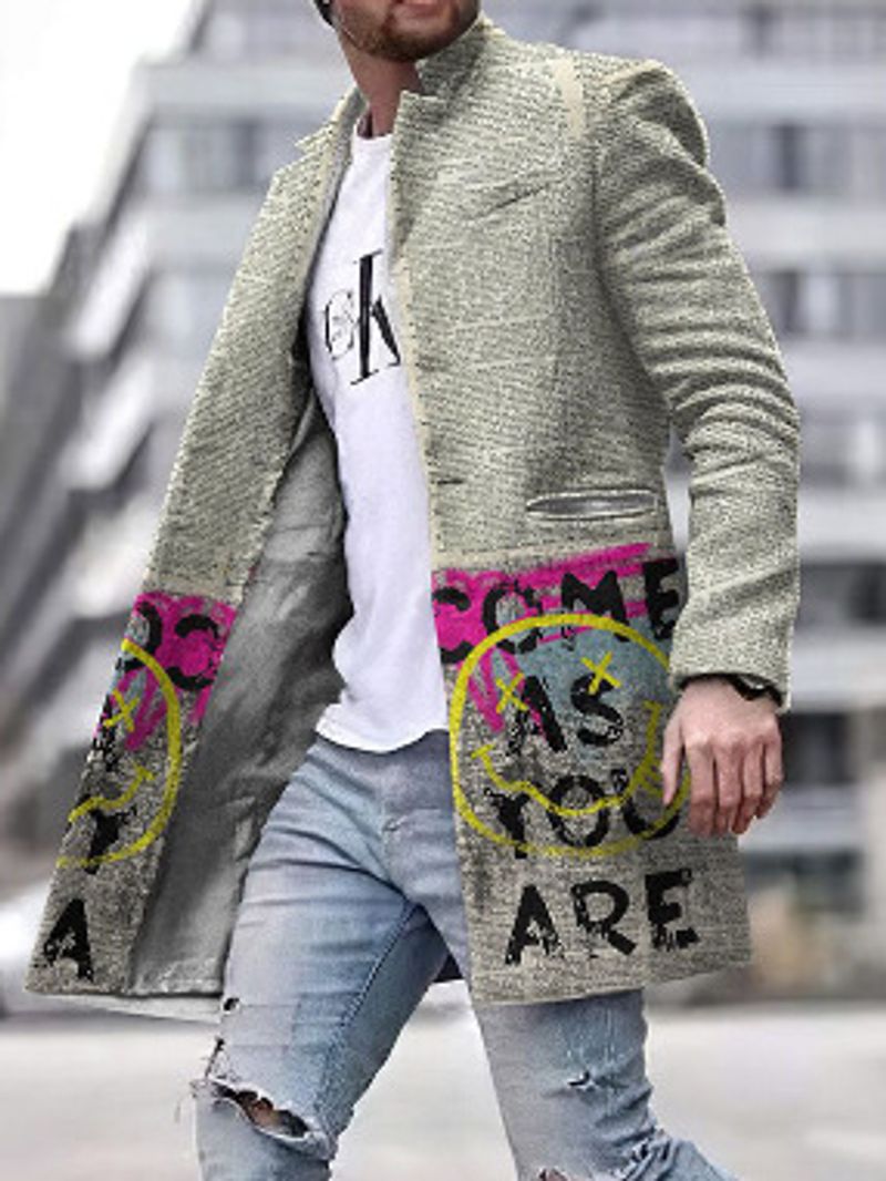 Spring New Men's Youth Woolen Standing Collar, Medium Length Pocket Casual Men's Coat_voghion.com