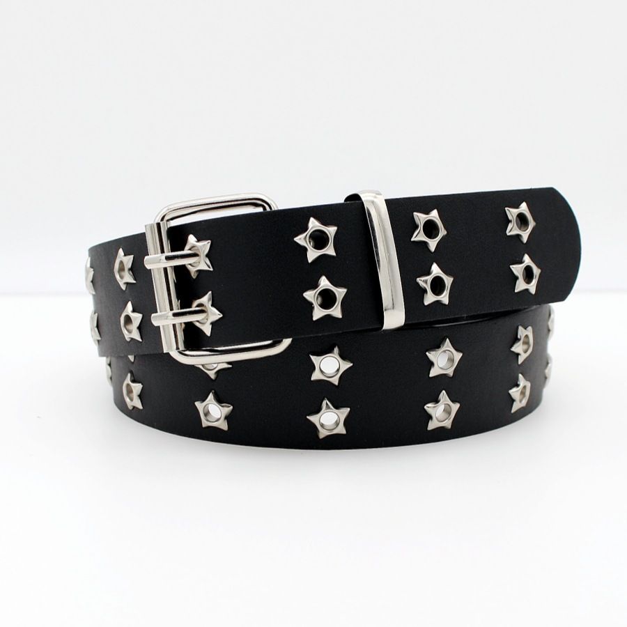 Punk Belt For Women - Double Row Star Studded Waist Chain | Gothic Hollow-Out Design & Hip Hop Streetwear Strap (Adjustable 26-40 Inch)_voghion.com