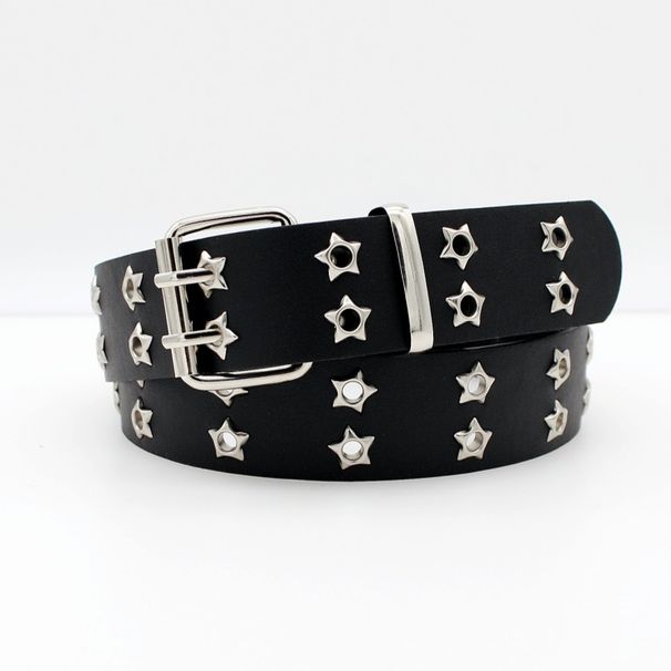 Punk Belt For Women - Double Row Star Studded Waist Chain | Gothic Hollow-Out Design & Hip Hop Streetwear Strap (Adjustable 26-40 Inch)_voghion.com