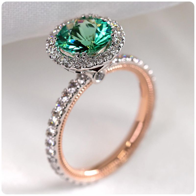 Cao Shi's New Fashion Versatile Zircon Women's With Copper Silver Plated Micro Inlaid Green Ring_voghion.com