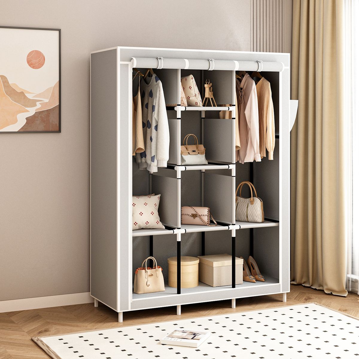 Modern Minimalist Metal Wardrobe – Easy Assembly Multi-Layer Storage Closet For Bedroom, Home & Office_voghion.com