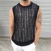 Black Thin Sweater For Men, Round Neck Sleeveless Hollow Knit Vest, Summer Sexy Men's Fashion_voghion.com