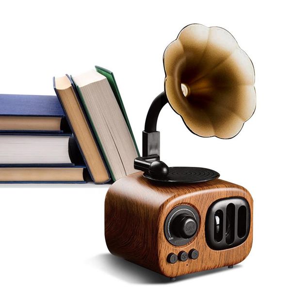 Speaker Retro Wood Portable Box Wireless Mini speaker Outdoor for Sound System TF FM Radio_voghion.com