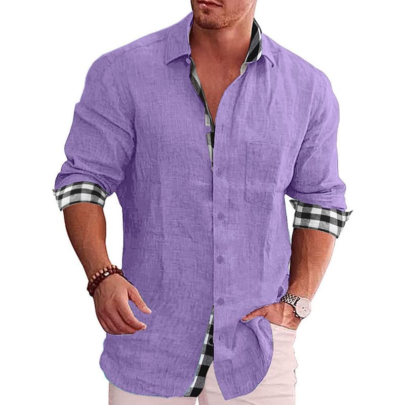 Vêtements pour hommes Chemises à manches longues pour hommes Chemises décontractées d'automne en coton et lin pour hommes Chemises pour hommes pour hommes_voghion.com