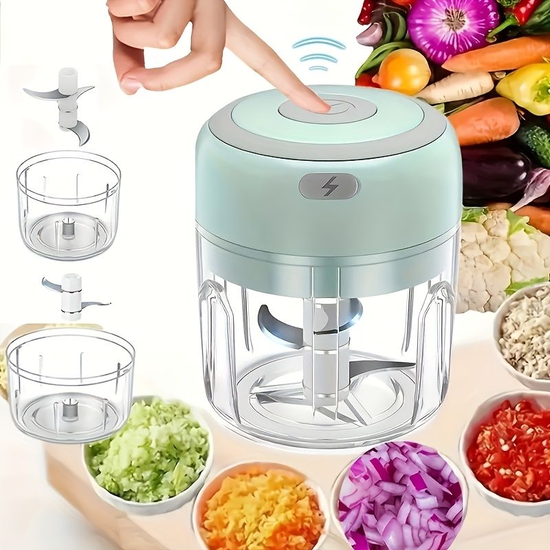 USB Rechargeable Electric Garlic Crusher & Vegetable Chopper Compact Food Processor For Kitchen With Easy-Clean Blades_voghion.com