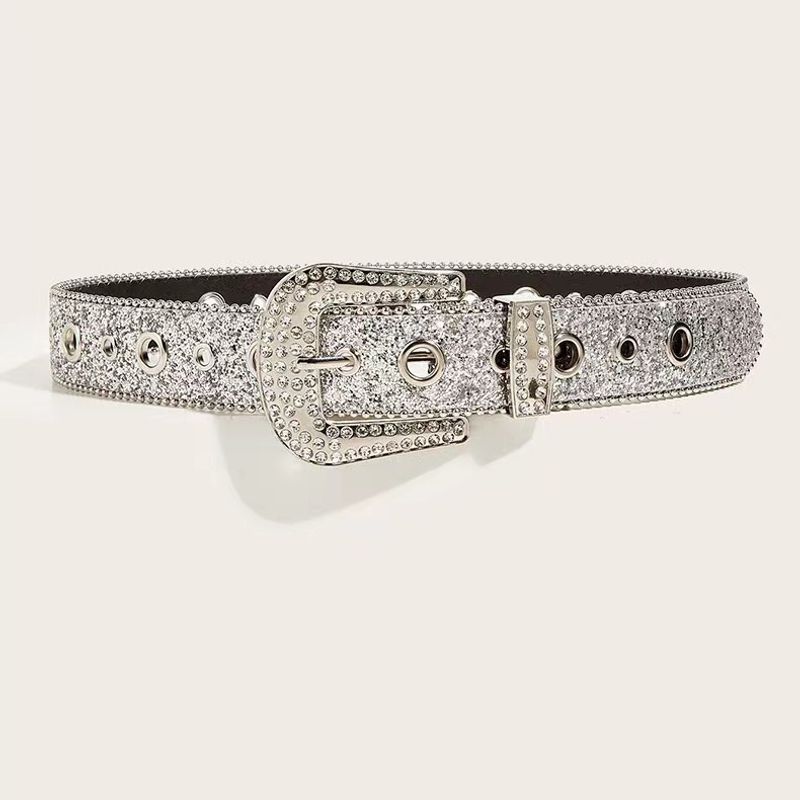 Instagram Feng Shui Diamante Cuero Ancho de banda Decoración Moda Personalizado Lentejuelas Jeans Cinturón versátil de moda_voghion.com