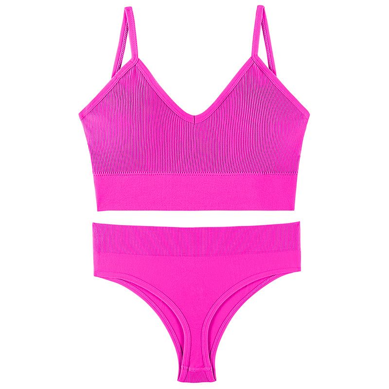 2PCS Bra Set Women Sexy Bralette Sexy Female Underwear Lingerie Ribbed Tops Seamless Wire Free Bra and Sexy Panty Set_voghion.com