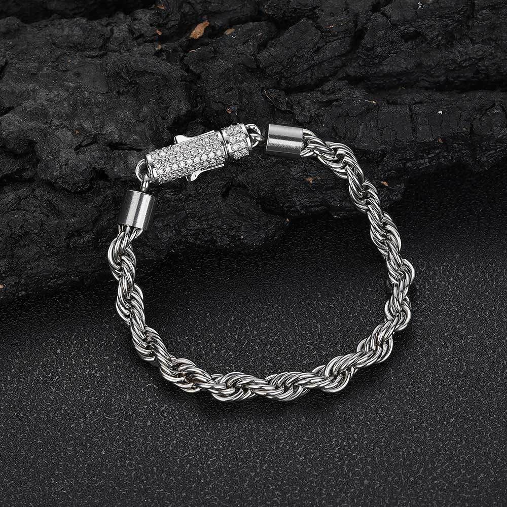 Bracciale 1PC Diamanti Chiusura Acciaio inossidabile Gioielli in titanio Catena intrecciata Accessori da uomo in oro_voghion.com