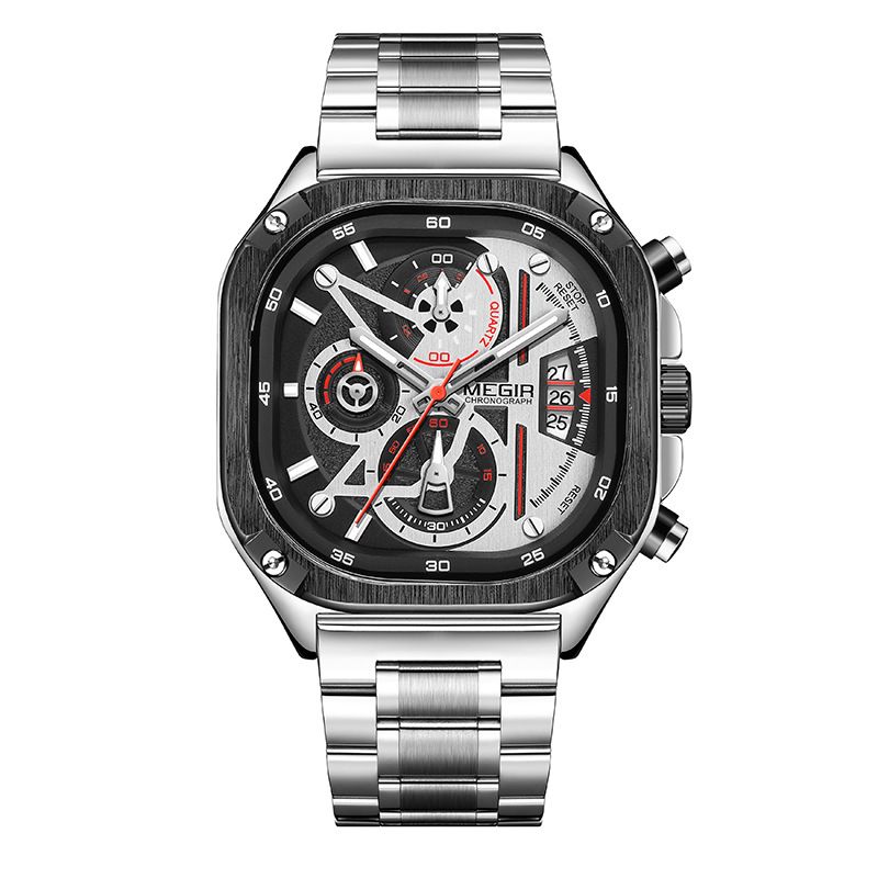Nouvelle montre, nouveau produit, Megir, montre pour hommes, montre carrée tendance et à la mode, calendrier lumineux chronométré, montre pour hommes 2217_voghion.com