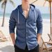 Camicia casual da uomo in lino con cappuccio e righe - Pullover a maniche lunghe con apertura frontale per spiaggia e streetwear (S-XXXL)_voghion.com