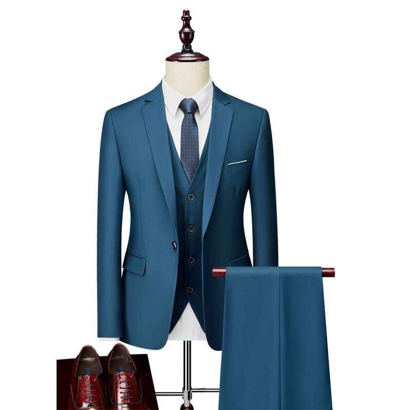 Herren Business Casual Anzug Hochzeit Bräutigam Ein-Knopf-Frack dreiteiliges Set P190_voghion.com