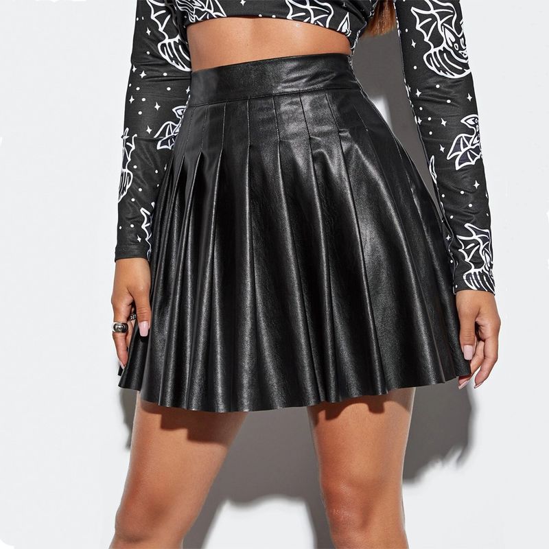Women's fashion sexy skirt PU leather skirt_voghion.com