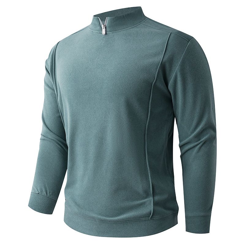 T-shirt à manches longues pour homme en polaire cationique double couche de qualité supérieure - Mélange de polyester doux et infroissable avec fermeture éclair - Haut décontracté_voghion.com