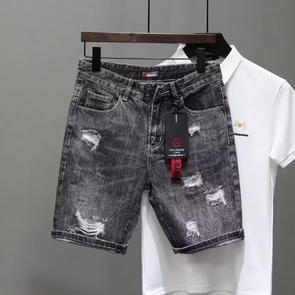 Herren-Distressed-Jeansshorts mit Stickerei – Sommerliche, lässige Streetwear-Stretch-Shorts in mittlerer Länge für Männer_voghion.com