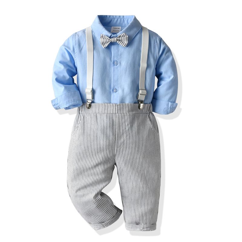 Robe bébé enfant garçon, fête d'anniversaire bébé, costume hebdomadaire, bretelles, pantalon rayé, chemise à manches longues, costume d'automne pour enfants_voghion.com