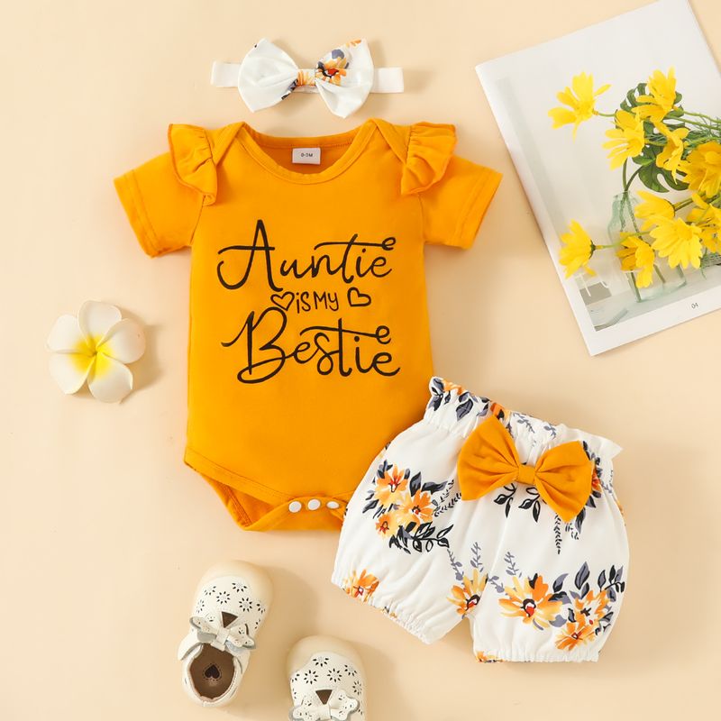 Babies' clothes Baby Short Sleeve Triangle Romper Shorts Set Summer Baby Girl Cute Letter Tops Flower Bow Shorts_voghion.com