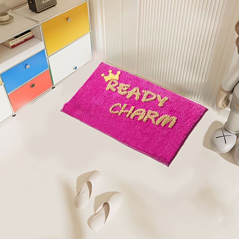 Crown Letter Bath Rugs Ready Charm Shower Rug Bathroom Decor, Non Slip And Absorbent Plush Bath Mat, Machine Washable And Dry Door Mat For Shower Floor Entrance_voghion.com
