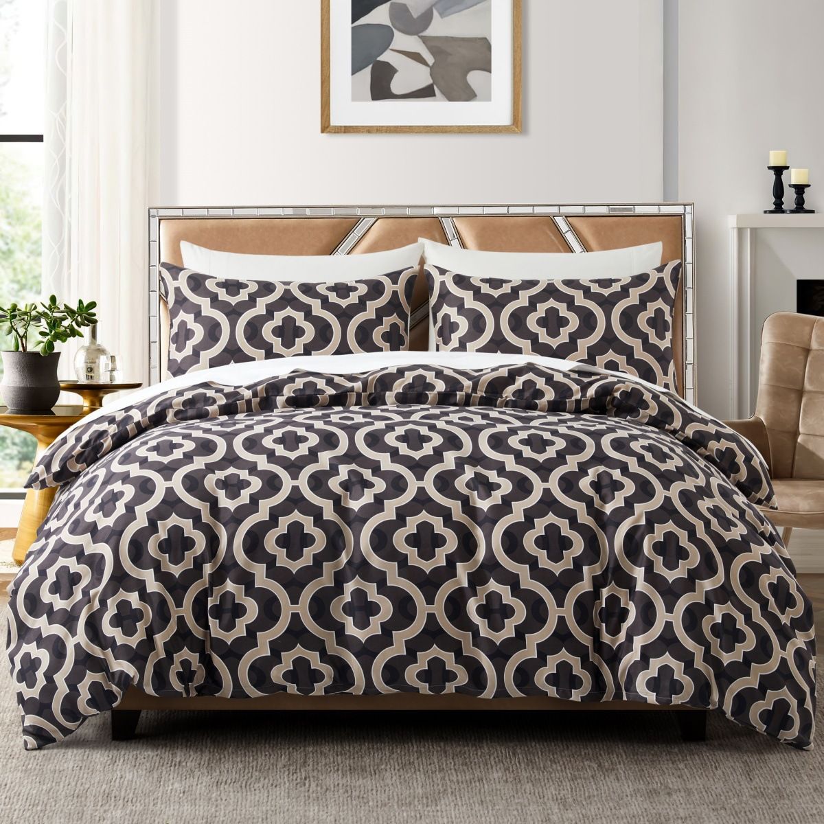 Moroccan Geometric Duvet Cover Set - 3-Piece Nordic Style Bedding With Fitted Sheet (Multiple Sizes, OEKO-TEX Certified)_voghion.com