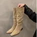 Womens knee high autumn and winter shoes fashionable womens sliding up folding low toe boots Botas De Mujer D81 241007_voghion.com